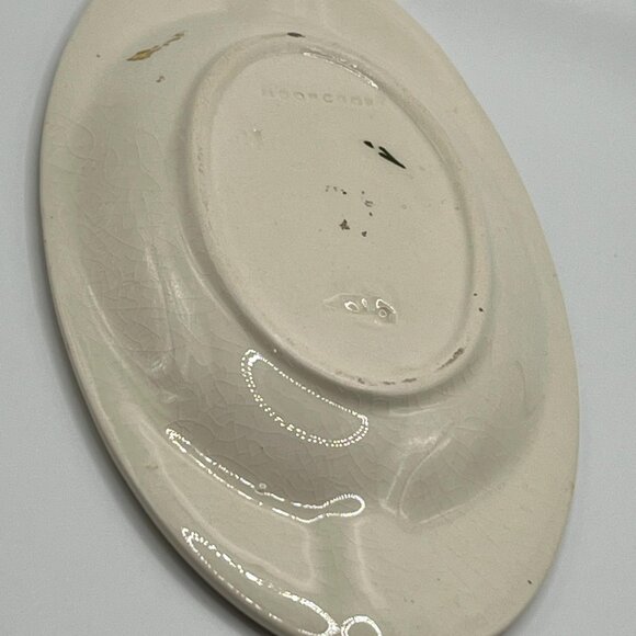 Rare Moorcroft cream with pink hibiscus oval ashtray. Signed. Made in England - Picture 7 of 8